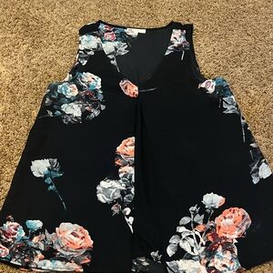 DR2 Navy Blue and Pink Floral Blouse